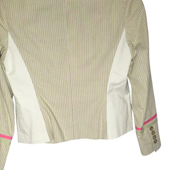 Harve Benard Blazer Jacket Womens 4 Green White Stripe Floral Cotton Two Button - Picture 12 of 12